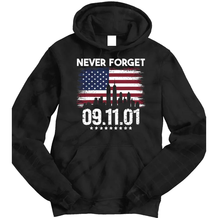 Never Forget September 11 2001 Memorial Day American Flag Tie Dye Hoodie