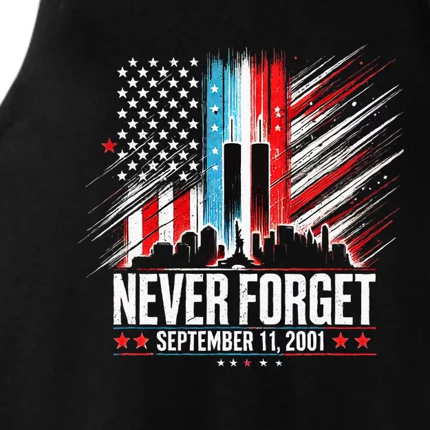 Never Forget September 11 2001 American Flag Ladies Tri-Blend Wicking Tank