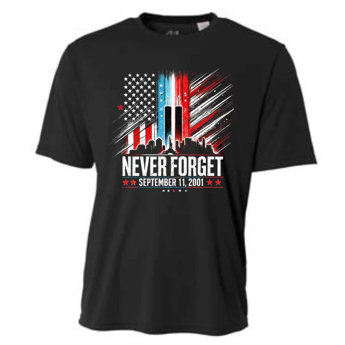 Never Forget September 11 2001 American Flag Cooling Performance Crew T-Shirt