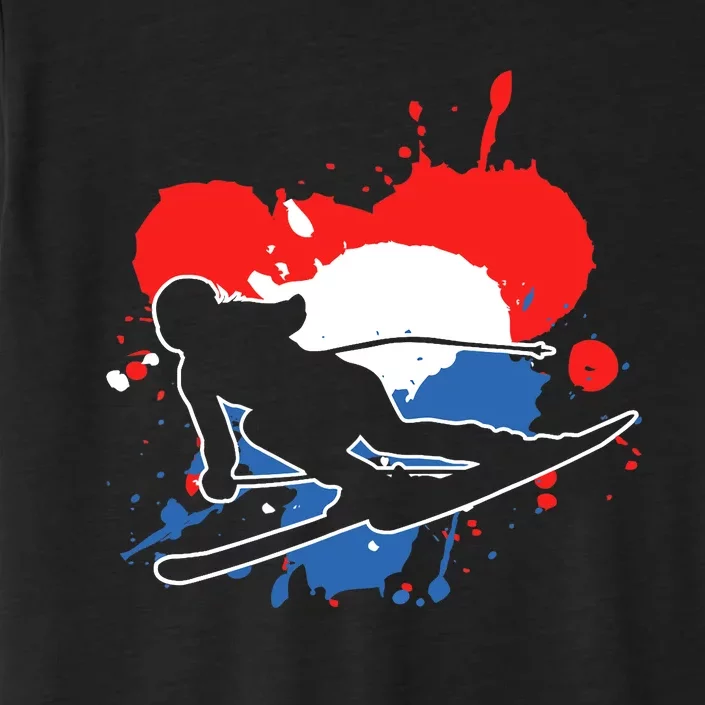 Netherlands Flag Skier Dutch Alpine Skiing ChromaSoft Performance T-Shirt