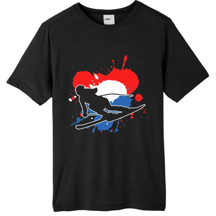 Netherlands Flag Skier Dutch Alpine Skiing ChromaSoft Performance T-Shirt