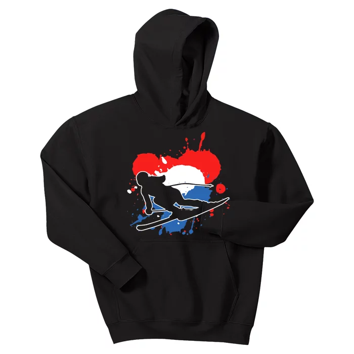 Netherlands Flag Skier Dutch Alpine Skiing Kids Hoodie