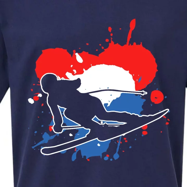 Netherlands Flag Skier Dutch Alpine Skiing Sueded Cloud Jersey T-Shirt