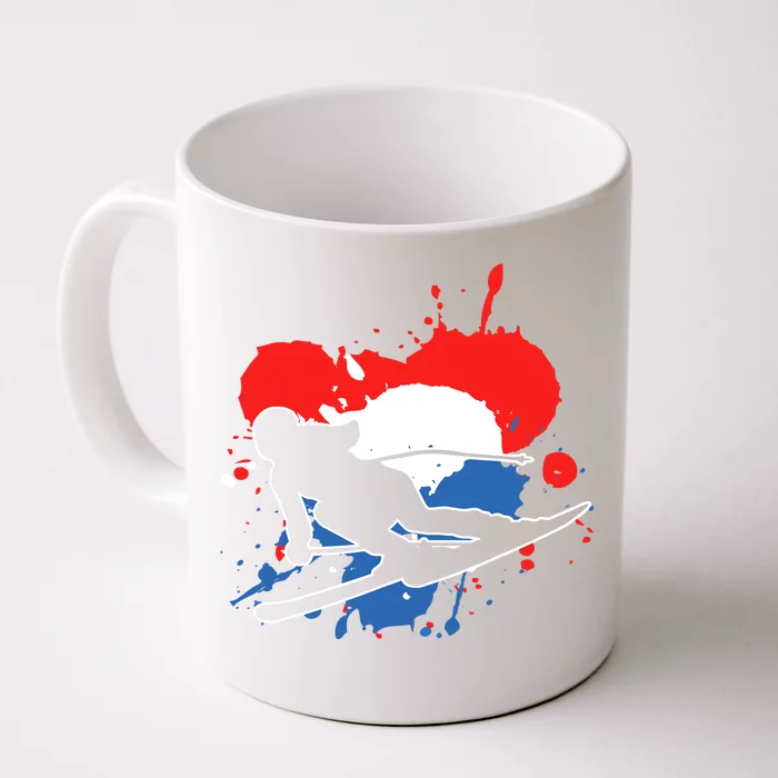 Netherlands Flag Skier Dutch Alpine Skiing Front & Back Coffee Mug