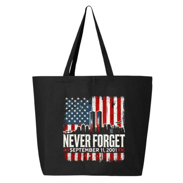 Never Forget September 11 2001 Memorial Day American Flag 25L Jumbo Tote