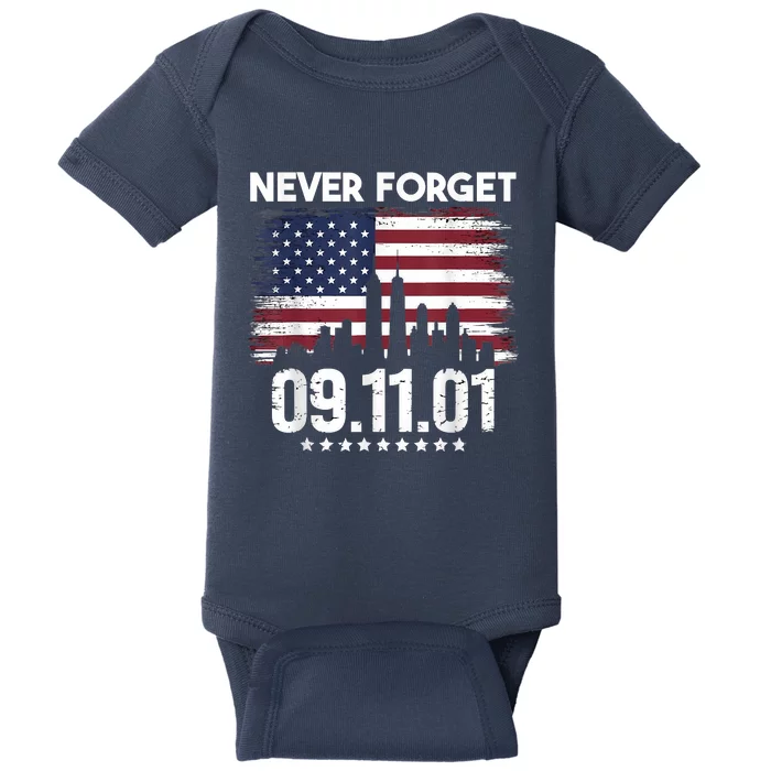 Never Forget September 11 2001 Memorial Day American Flag Baby Bodysuit