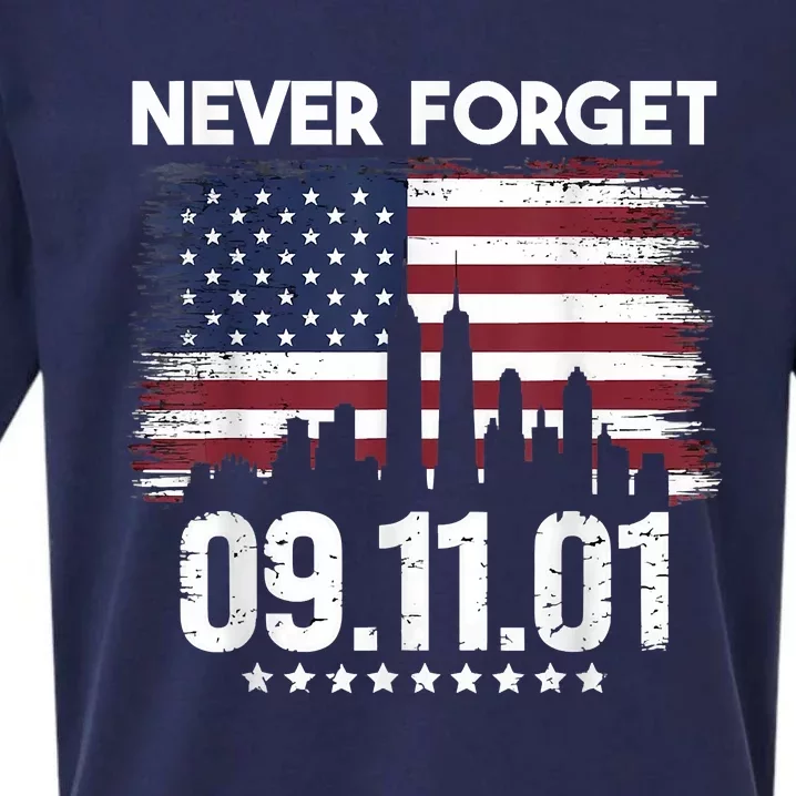 Never Forget September 11 2001 Memorial Day American Flag Sueded Cloud Jersey T-Shirt