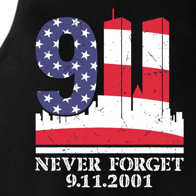 Never Forget September 11 2001 Memorial Day American Flag Ladies Tri-Blend Wicking Tank