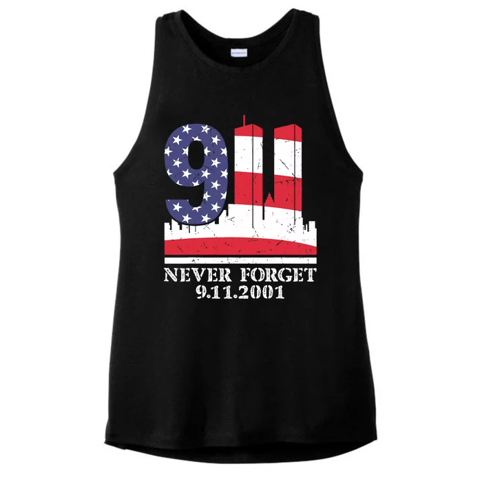 Never Forget September 11 2001 Memorial Day American Flag Ladies Tri-Blend Wicking Tank