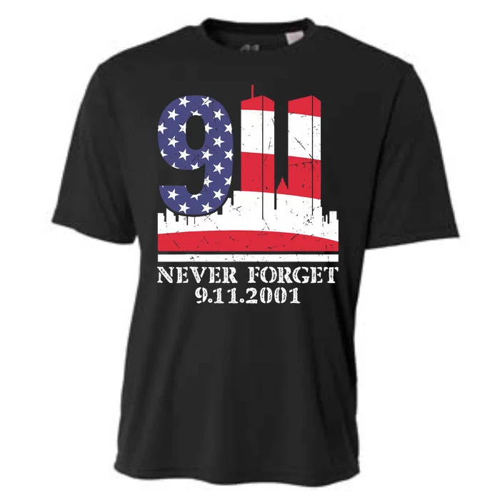 Never Forget September 11 2001 Memorial Day American Flag Cooling Performance Crew T-Shirt