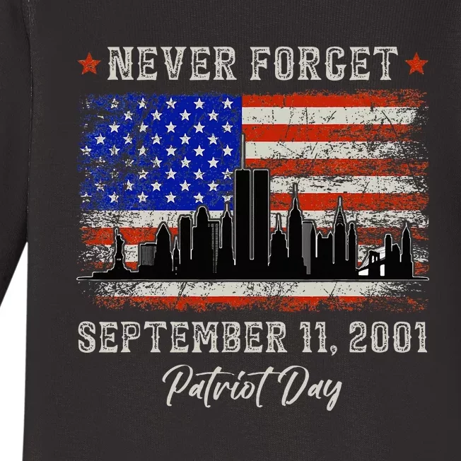 Never Forget September 11 2001 Memorial Day American Flag Baby Long Sleeve Bodysuit