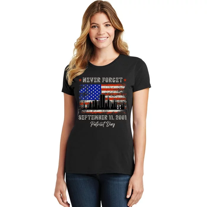 Never Forget September 11 2001 Memorial Day American Flag Women's T-Shirt