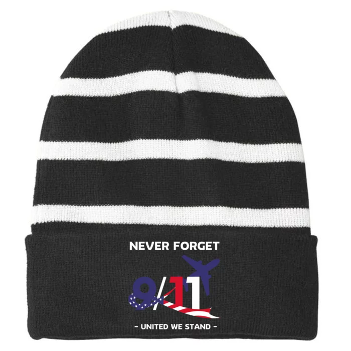 Never Forget September 11 2001 Memorial Day American Flag Striped Beanie with Solid Band