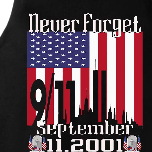 Never Forget September 11 2001 Memorial Day Ladies Tri-Blend Wicking Tank