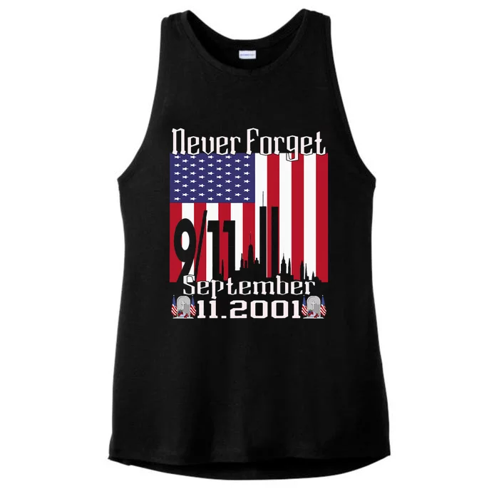 Never Forget September 11 2001 Memorial Day Ladies Tri-Blend Wicking Tank