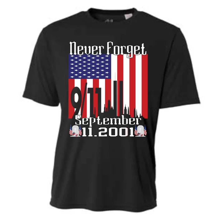 Never Forget September 11 2001 Memorial Day American Flag Cooling Performance Crew T-Shirt