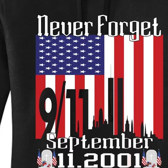 Never Forget September 11 2001 Memorial Day American Flag Women's Pullover Hoodie