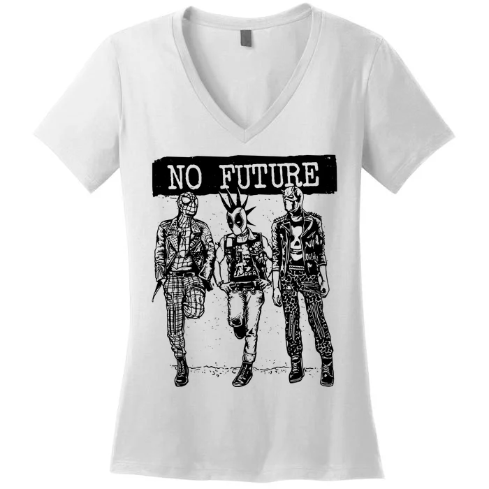 No Future Superhero Punk Women's V-Neck T-Shirt