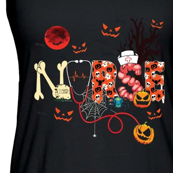 Nurse Funny Stethoscope Nurse Pumpkin Skull Lover Halloween Ladies Essential Flowy Tank