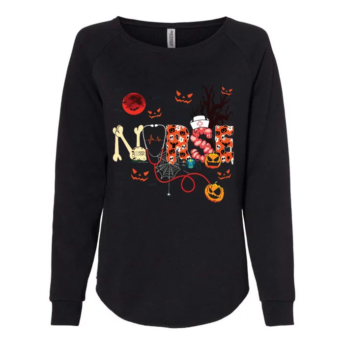 Nurse Funny Stethoscope Nurse Pumpkin Skull Lover Halloween Womens California Wash Sweatshirt