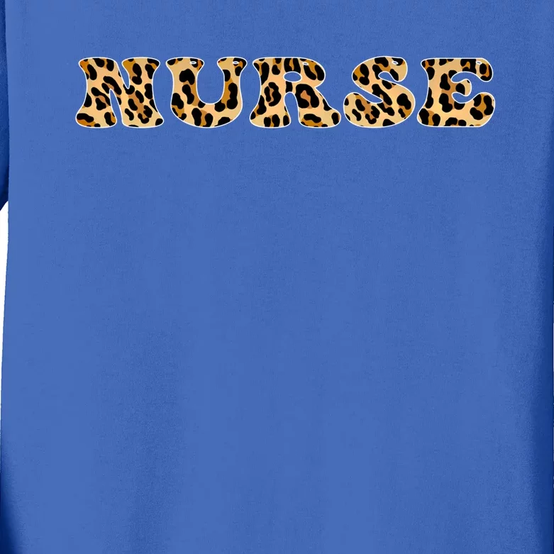 Nurse For Super Nurse Leopard Font Gift Kids Long Sleeve Shirt