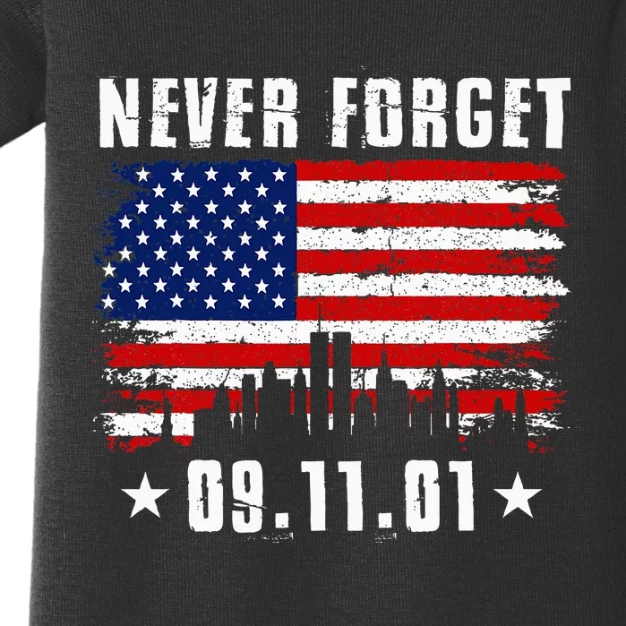 Never Forget September 11 2001 Memorial Day American Flag Baby Bodysuit