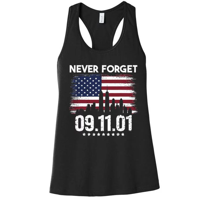 Never Forget September 11 2001 Memorial Day American Flag Women's Racerback Tank