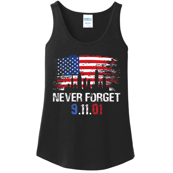 Never Forget September 11 2001 Memorial Day American Flag Ladies Essential Tank