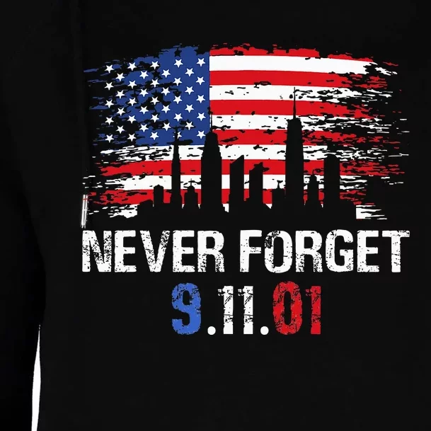 Never Forget September 11 2001 Memorial Day American Flag Womens Funnel Neck Pullover Hood