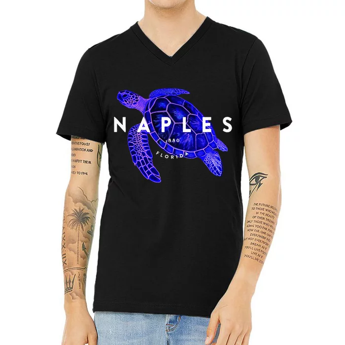 Naples Florida Sea Turtle Scuba Dive Retro Vacation Beach V-Neck T-Shirt