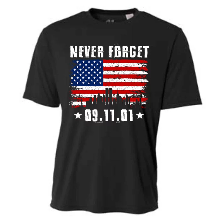 Never Forget September 11 2001 Memorial Day American Flag Cooling Performance Crew T-Shirt