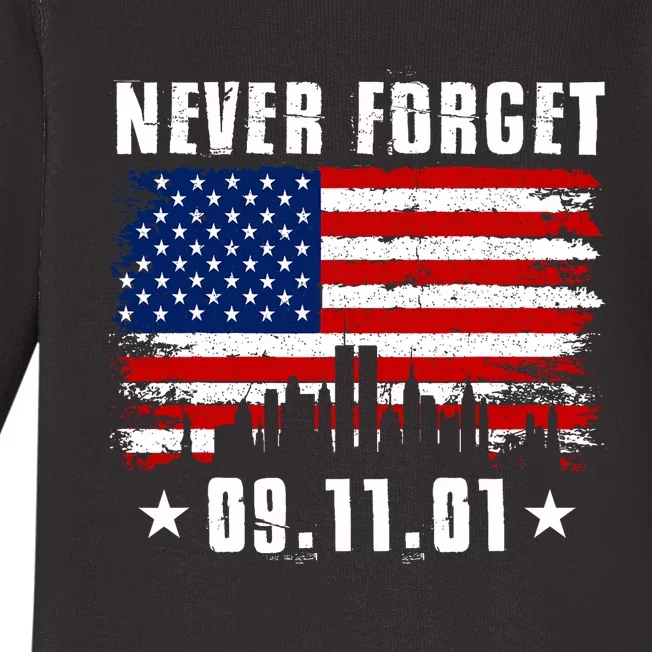 Never Forget September 11 2001 Memorial Day American Flag Baby Long Sleeve Bodysuit