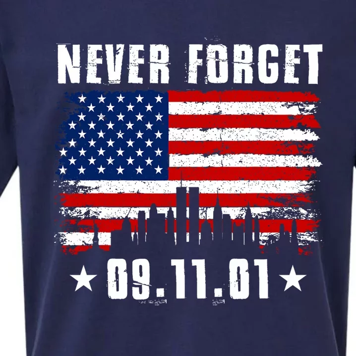 Never Forget September 11 2001 Memorial Day American Flag Sueded Cloud Jersey T-Shirt