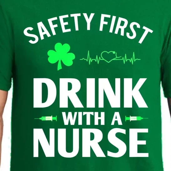 Nurse Funny St Patricks Day Safety First Drink With A Nurse Shamrock Gift Pajama Set