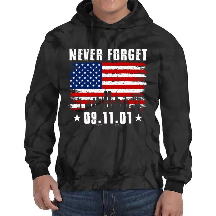 Never Forget September 11 2001 Memorial Day American Flag Tie Dye Hoodie