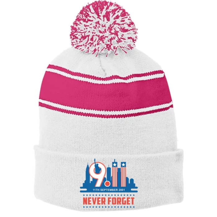 Never Forget September 11 2001 Memorial Day American Flag Patriot Day Stripe Pom Pom Beanie