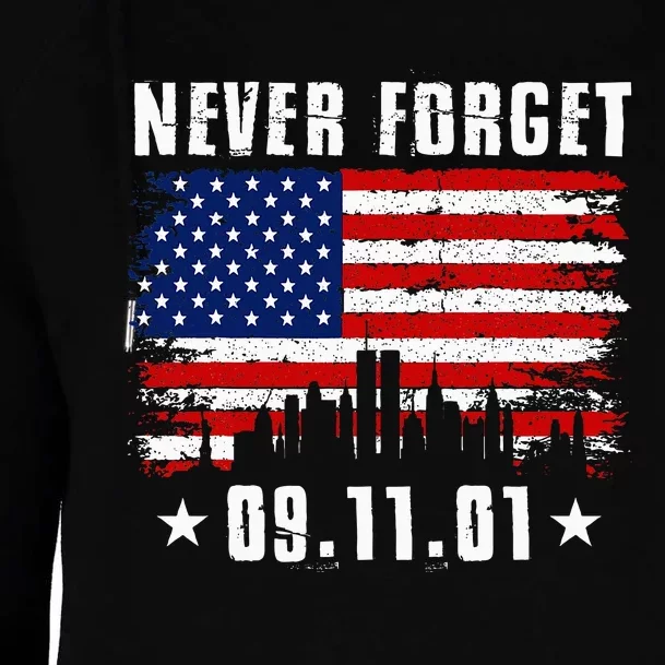 Never Forget September 11 2001 Memorial Day American Flag Womens Funnel Neck Pullover Hood