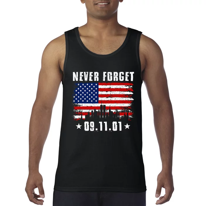 Never Forget September 11 2001 Memorial Day American Flag Tank Top