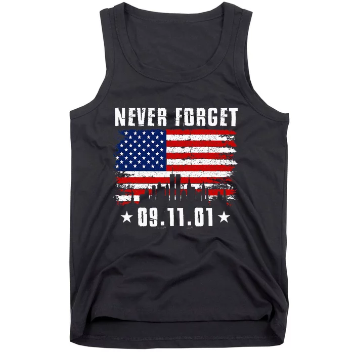 Never Forget September 11 2001 Memorial Day American Flag Tank Top