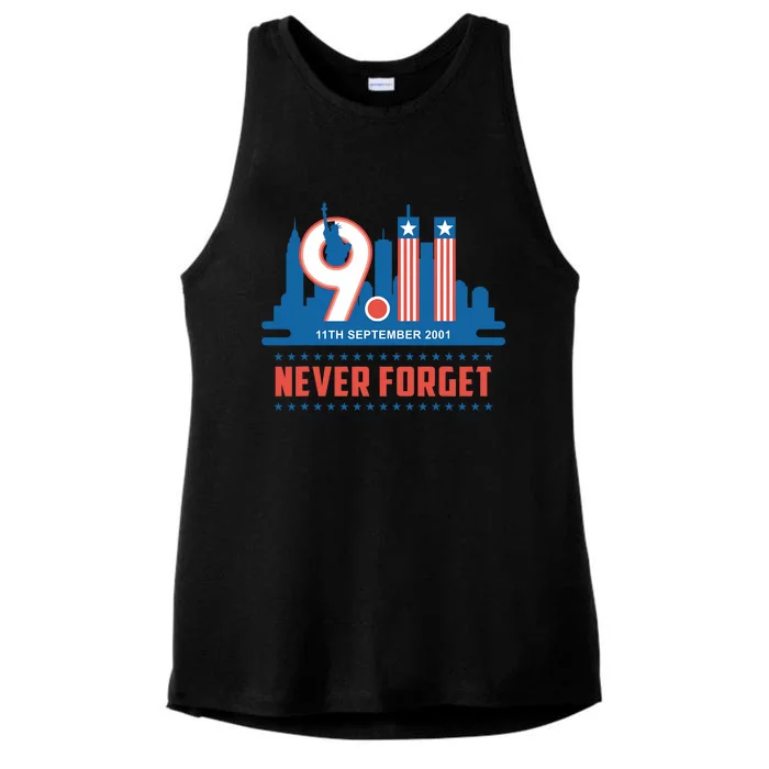 Never Forget September 11 2001 Memorial Day American Flag Ladies Tri-Blend Wicking Tank