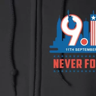 Never Forget September 11 2001 Memorial Day American Flag Full Zip Hoodie