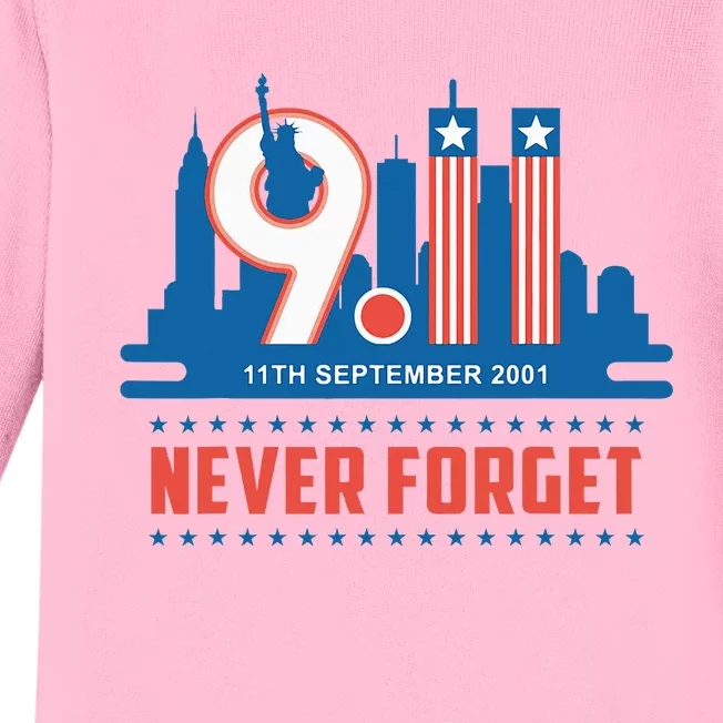 Never Forget September 11 2001 Memorial Day American Flag Baby Long Sleeve Bodysuit