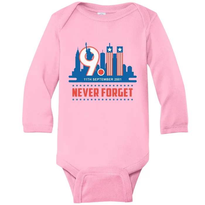 Never Forget September 11 2001 Memorial Day American Flag Baby Long Sleeve Bodysuit