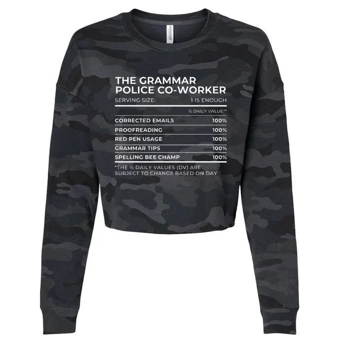 Nutritional Facts The Grammar Police Coworker Work Party Cropped Pullover Crew