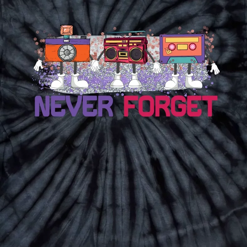 Never Forget Tape Cassette Floppy Disk Tie-Dye T-Shirt