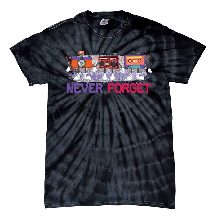 Never Forget Tape Cassette Floppy Disk Tie-Dye T-Shirt