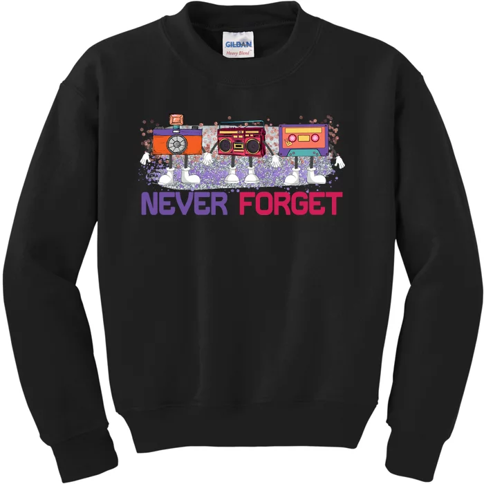 Never Forget Tape Cassette Floppy Disk Kids Sweatshirt