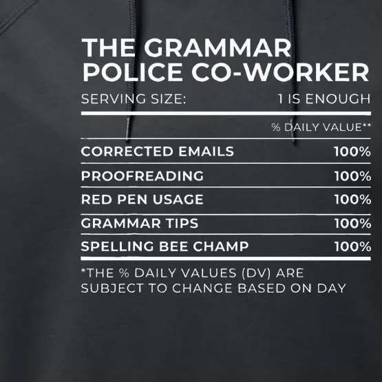 Nutritional Facts The Grammar Police Co Worker Work Party Performance Fleece Hoodie