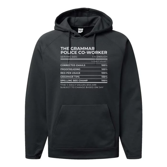 Nutritional Facts The Grammar Police Co Worker Work Party Performance Fleece Hoodie