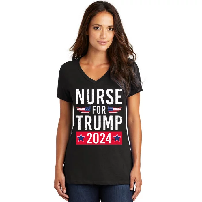 Nurses For Trump 2024 Reelection Trump Republican Usa Flag Women's V-Neck T-Shirt